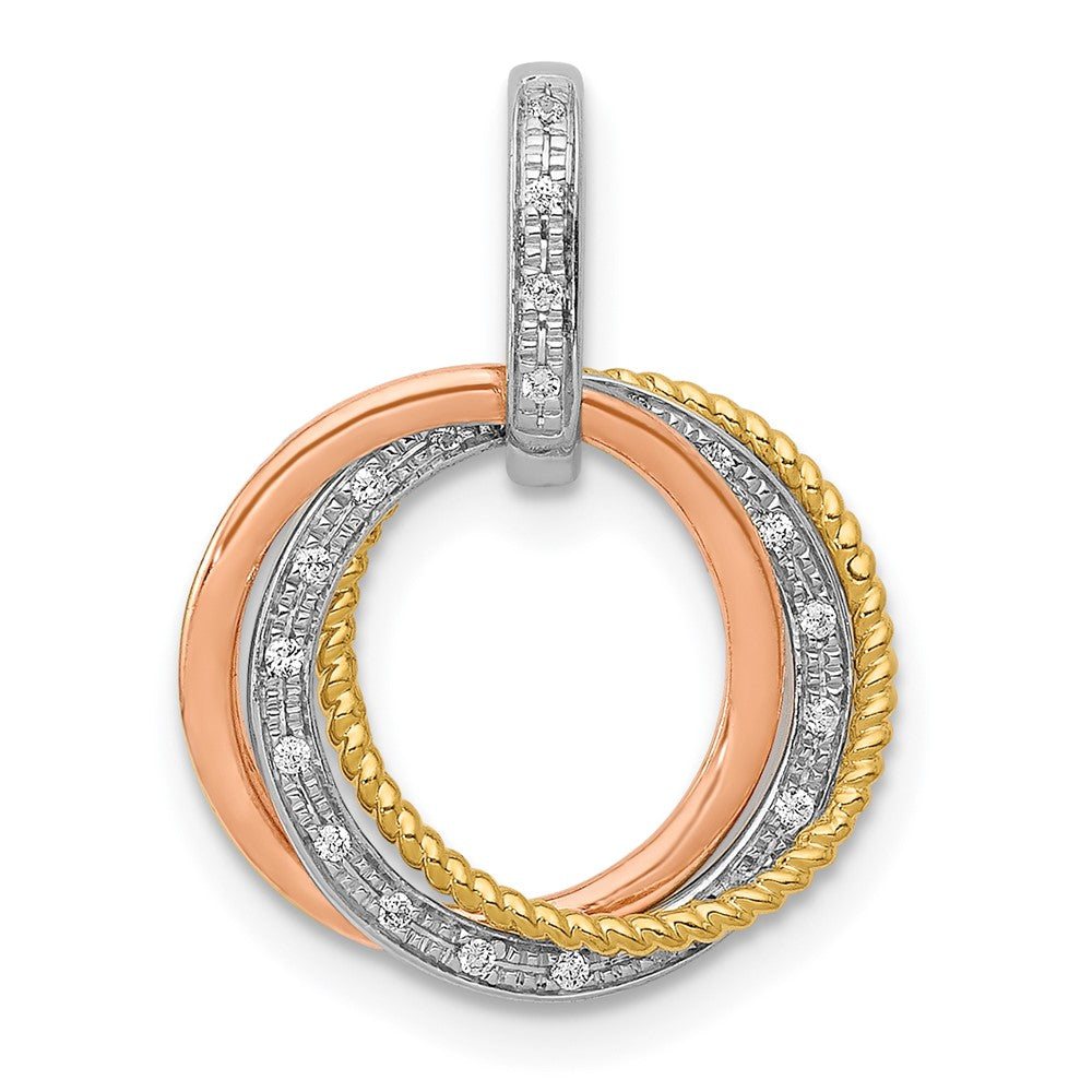 Image of ID 1 14k Tri-Color Gold 1/20ct Real Diamond Moveable Circles Pendant