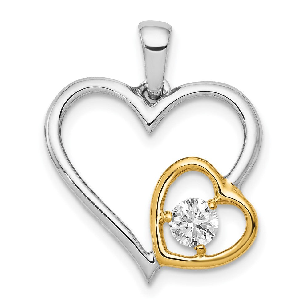 Image of ID 1 14k Two-Tone Gold 1/5ct Real Diamond Double Heart Pendant