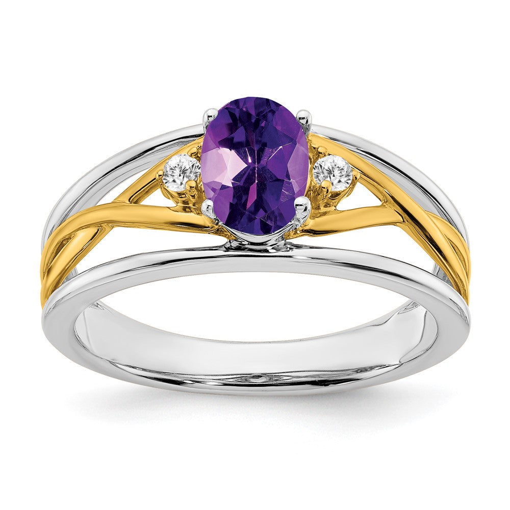 Image of ID 1 14k Two-Tone Gold Amethyst and Real Diamond Ring