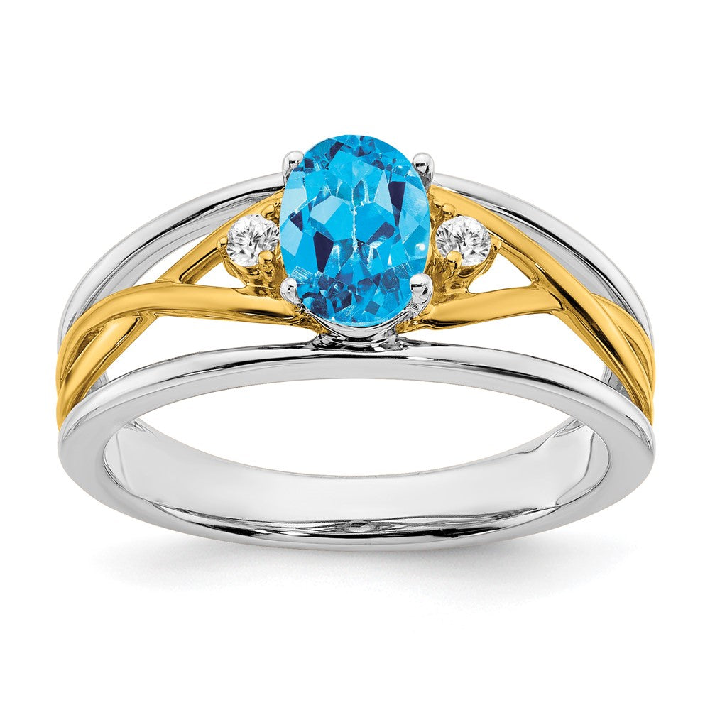 Image of ID 1 14k Two-Tone Gold Blue Topaz and Real Diamond Ring