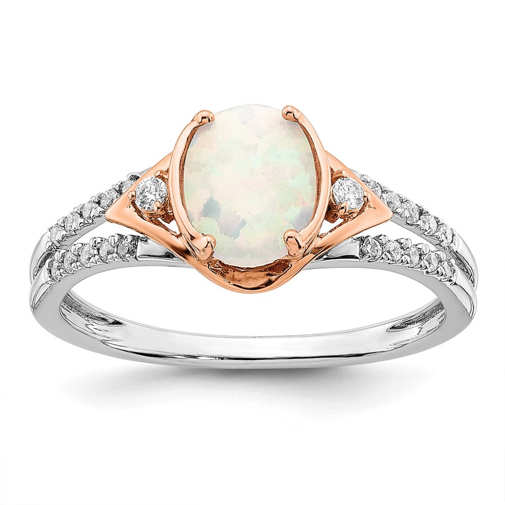 Image of ID 1 14k Two-Tone Gold Created Opal and Real Diamond Ring