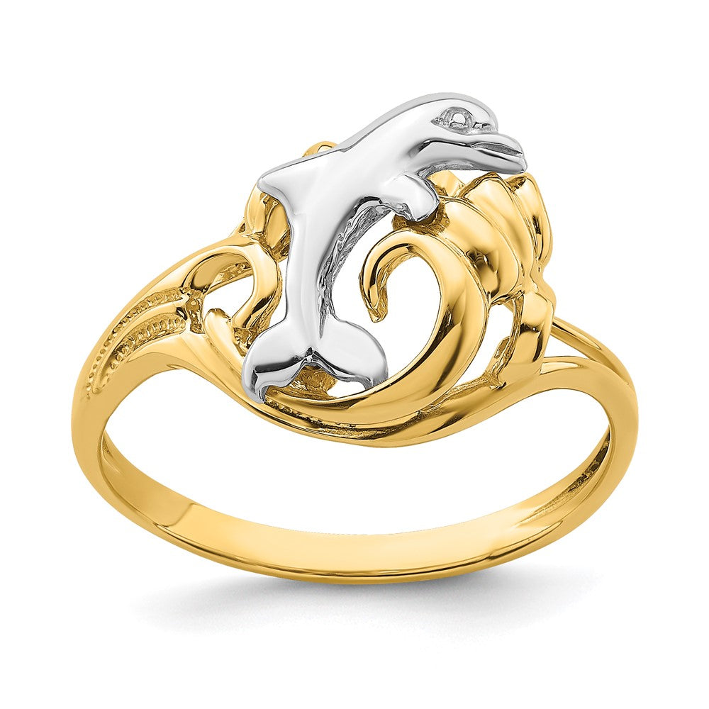 Image of ID 1 14k Two-Tone Gold Dolphin Wave Ring