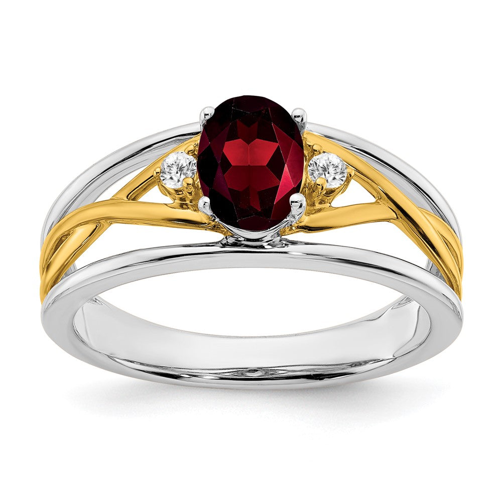 Image of ID 1 14k Two-Tone Gold Garnet and Real Diamond Ring