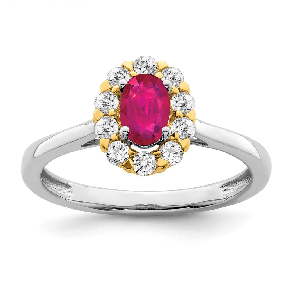 Image of ID 1 14k Two-Tone Gold Genuine Ruby and Real Diamond Halo Ring