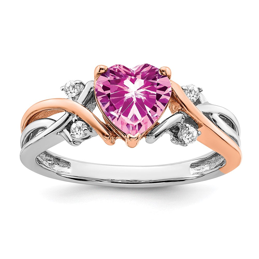 Image of ID 1 14k Two-Tone Gold Heart Created Pink Sapphire and Real Diamond Ring