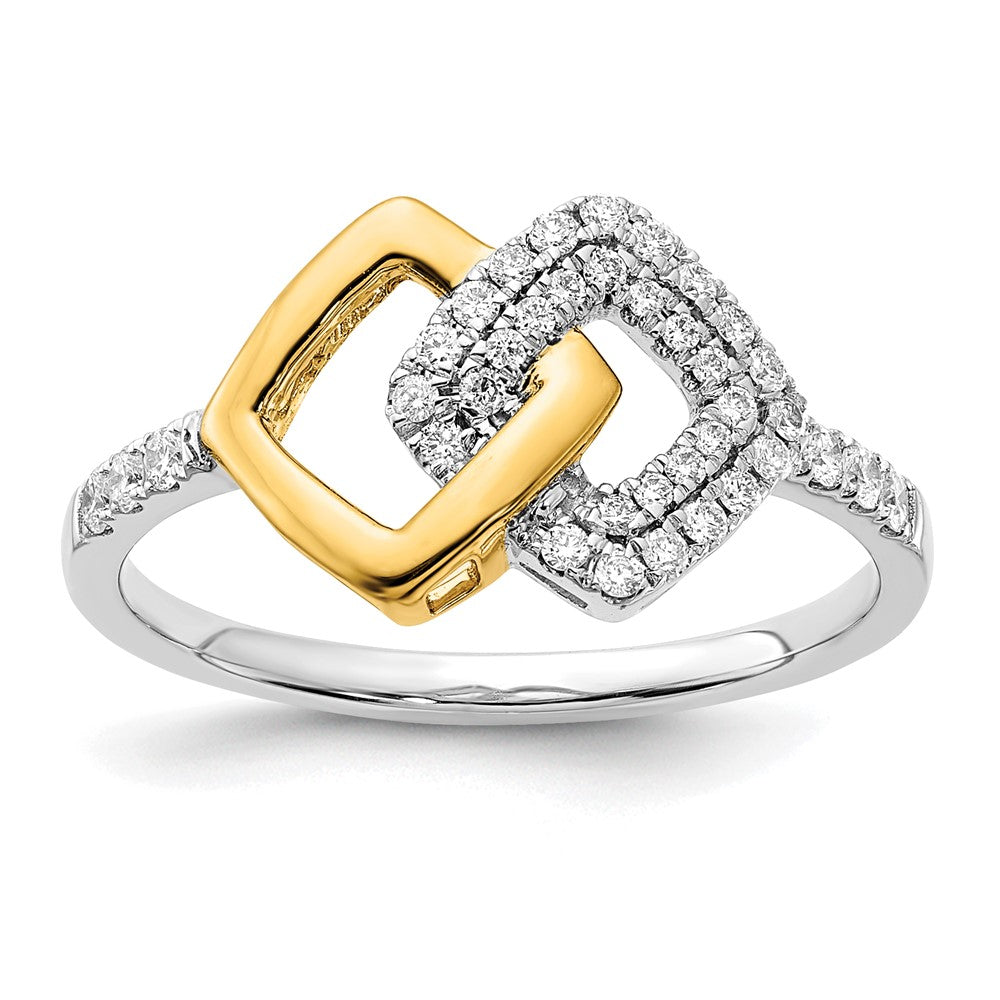 Image of ID 1 14k Two-Tone Gold Polished Real Diamond Double Square Ring