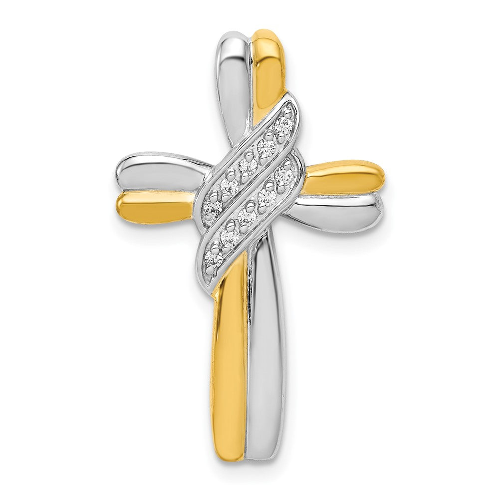 Image of ID 1 14k Two-Tone Gold Real Diamond Cross Pendant