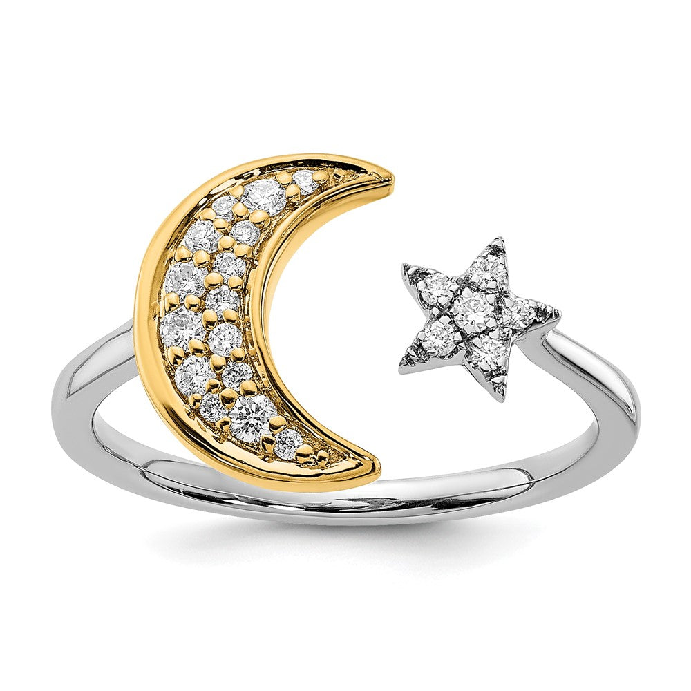 Image of ID 1 14k Two-Tone Gold Real Diamond Moon w/Star Ring