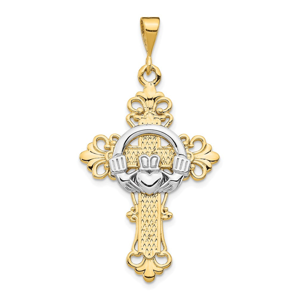 Image of ID 1 14k Two-tone Gold Claddagh Cross Pendant