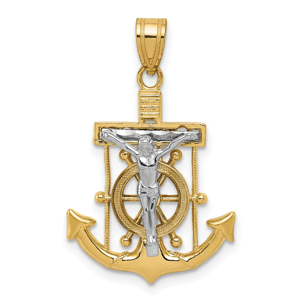 Image of ID 1 14k Two-tone Gold Diamond-cut Mariner's Cross Pendant