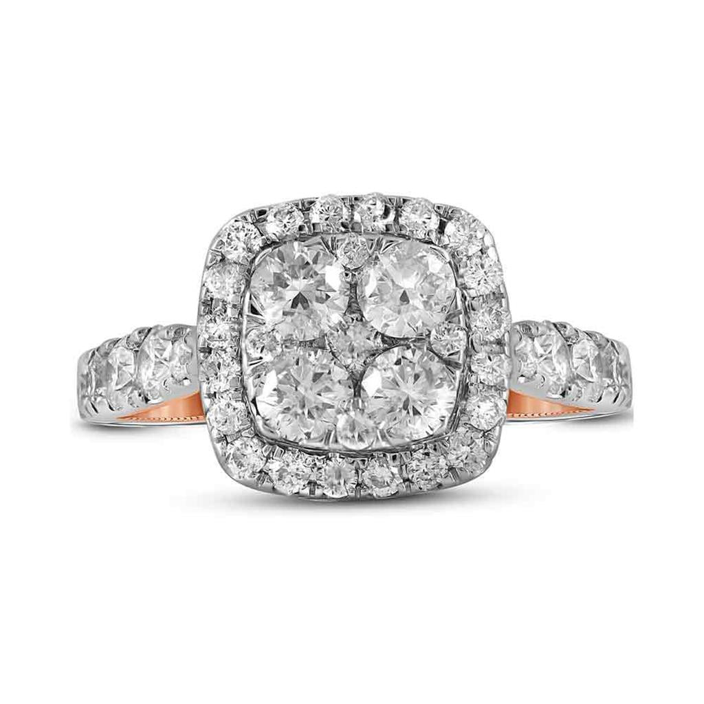 Image of ID 1 14k Two-tone Gold Round Diamond Cluster Bridal Engagement Ring 2 Ctw