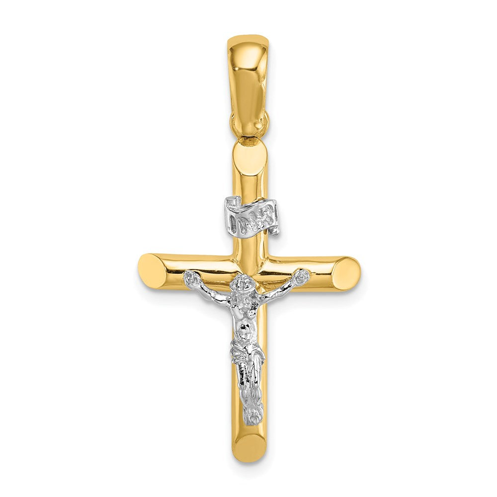 Image of ID 1 14k Two-tone Gold Solid Polished Crucifix Charm