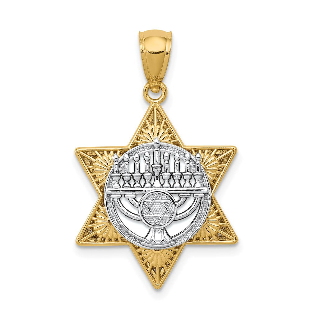 Image of ID 1 14k Two-tone Gold Two-tone Gold Star Of David and Menorah Pendant