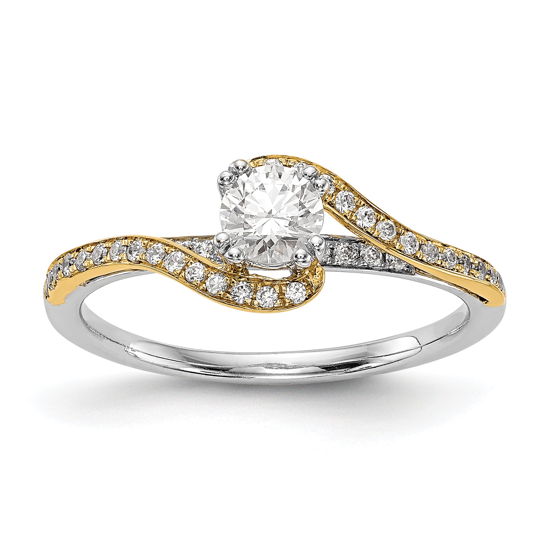 Image of ID 1 14k Two tone Peg Set Simulated Diamond By Pass Engagement Ring