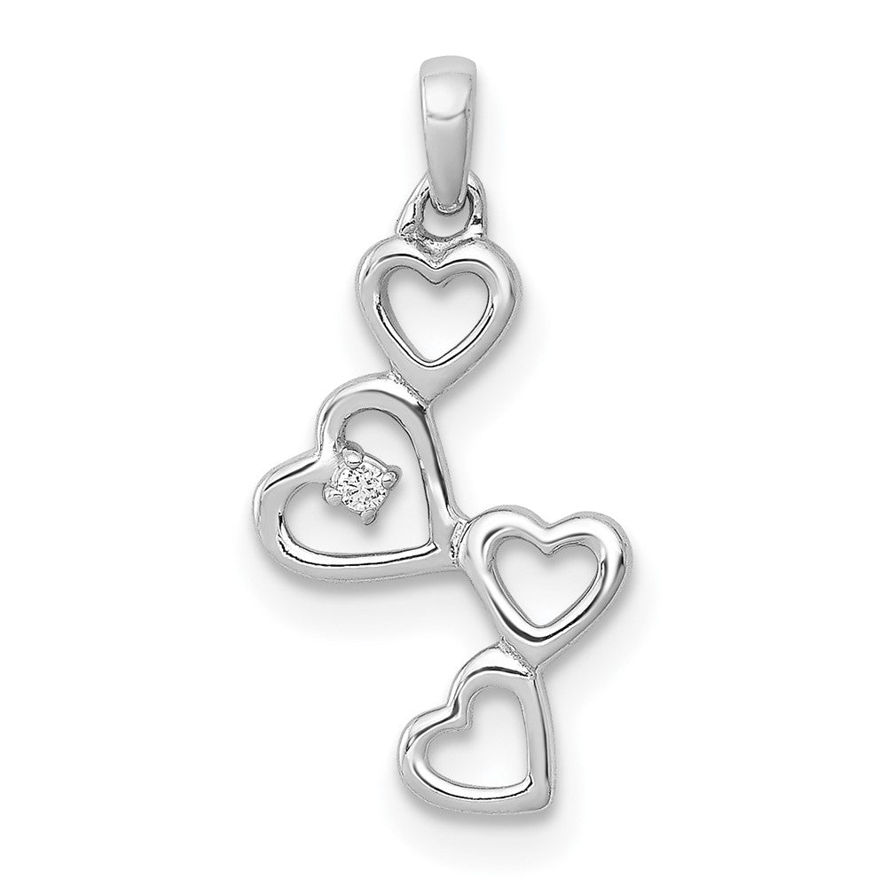 Image of ID 1 14k White Gold 01ct Real Diamond Four Hearts Pendant