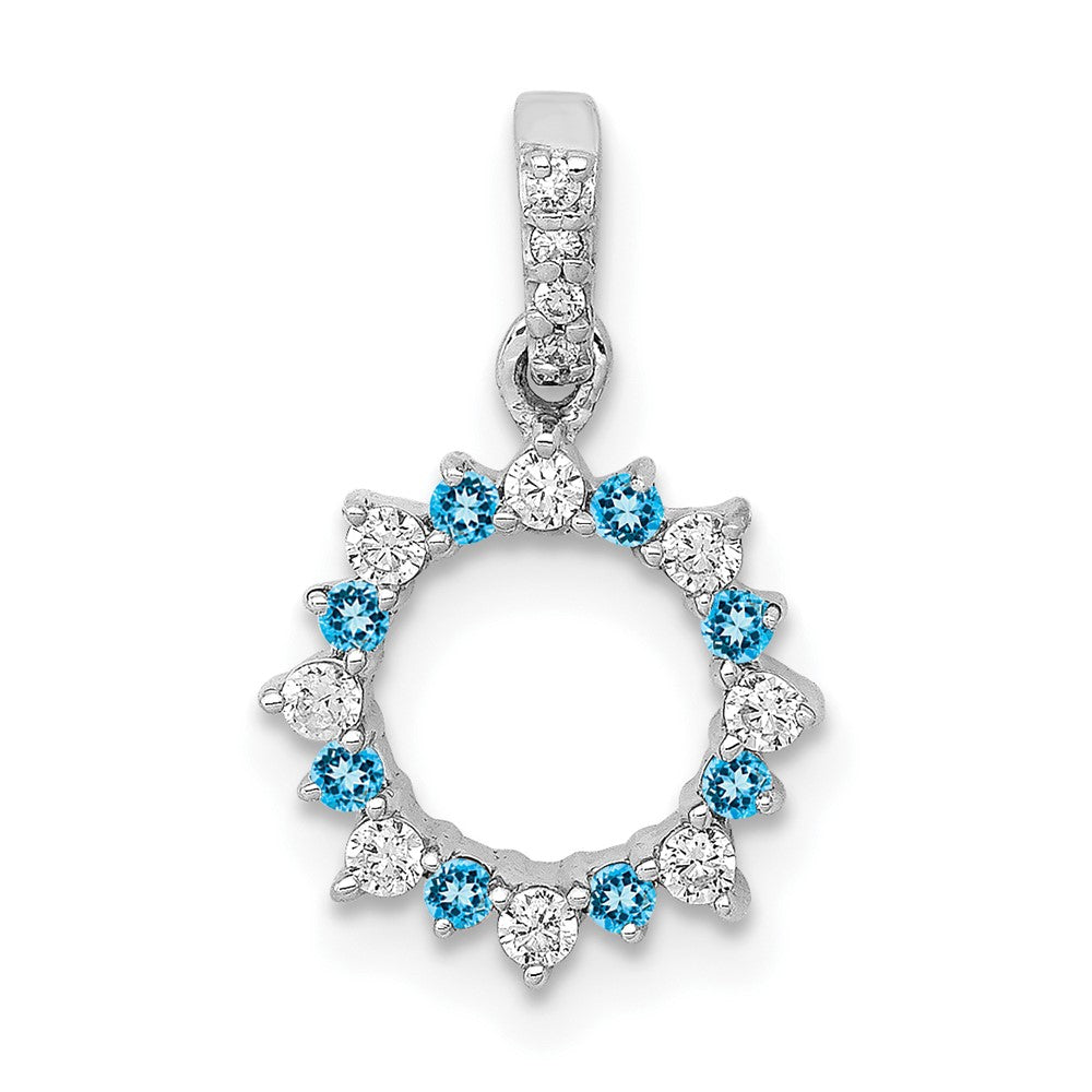 Image of ID 1 14k White Gold 08ct Real Diamond and Blue Topaz Fancy Circle Pendant