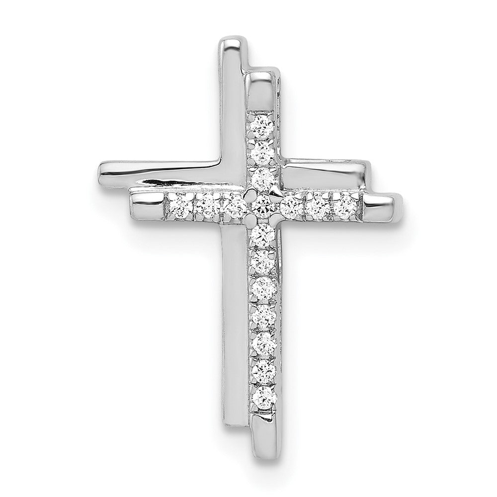 Image of ID 1 14k White Gold 1/10ct Real Diamond Double Cross Chain Slide