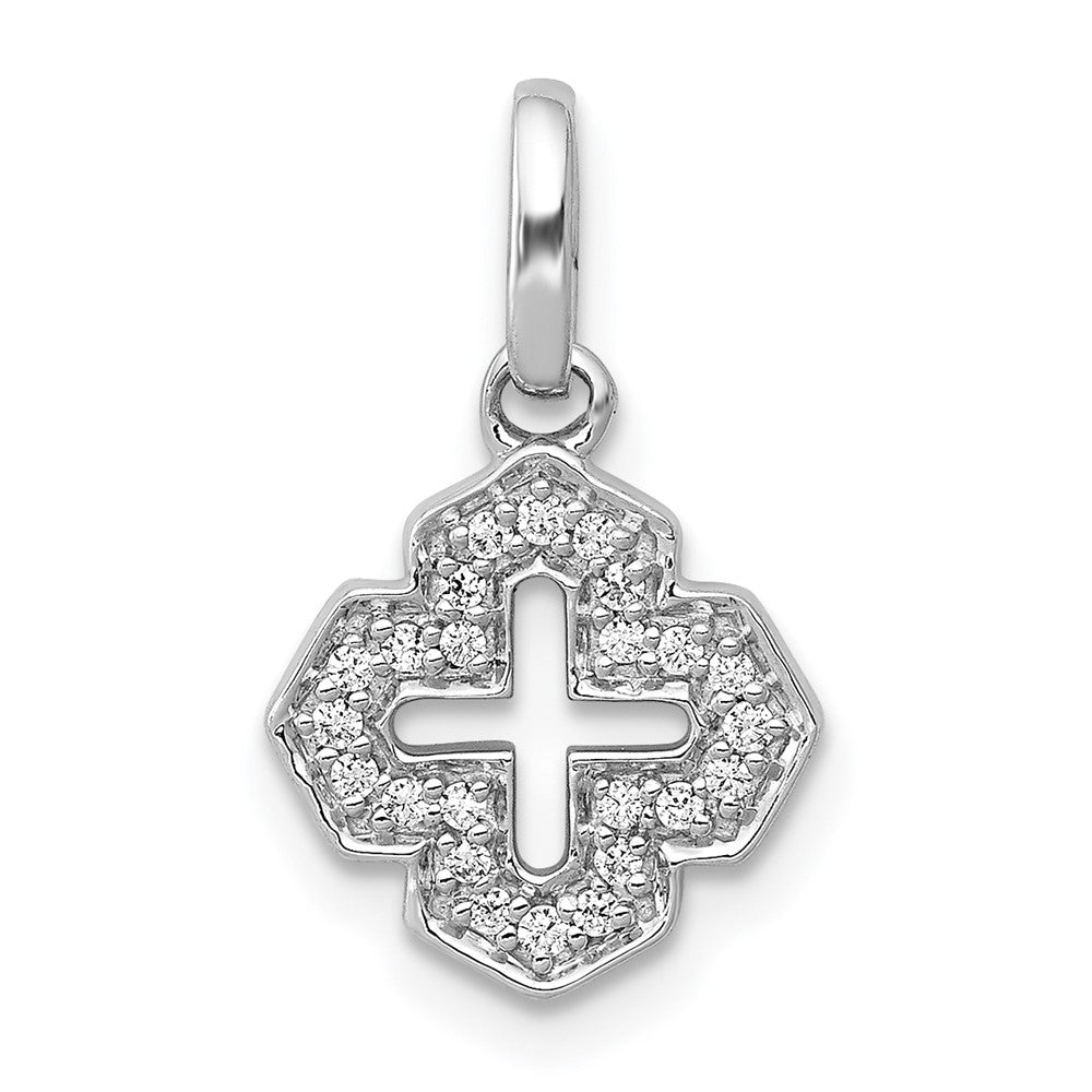Image of ID 1 14k White Gold 1/10ct Real Diamond Fancy Cross Pendant