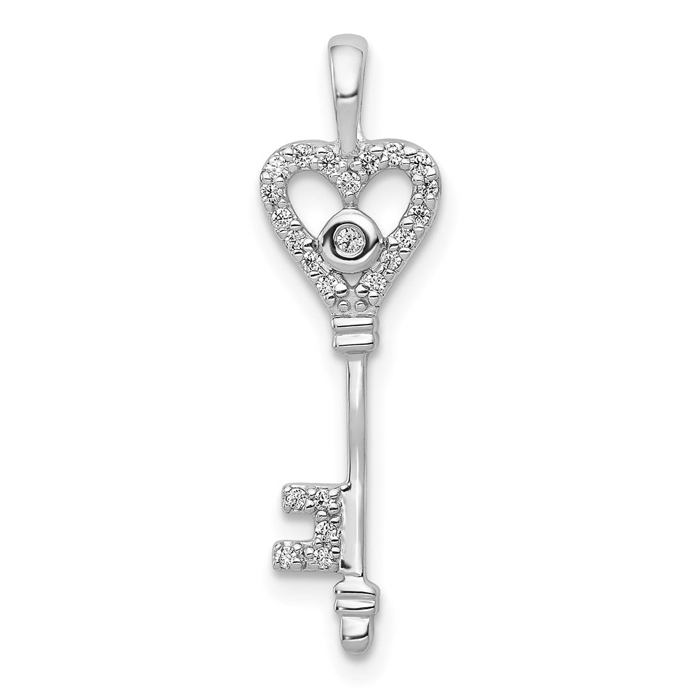 Image of ID 1 14k White Gold 1/10ct Real Diamond Heart Key Pendant