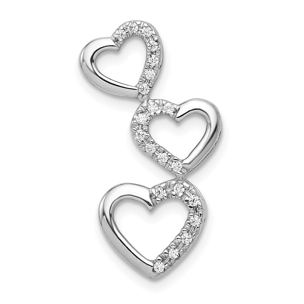 Image of ID 1 14k White Gold 1/10ct Real Diamond Triple Heart Chain Slide