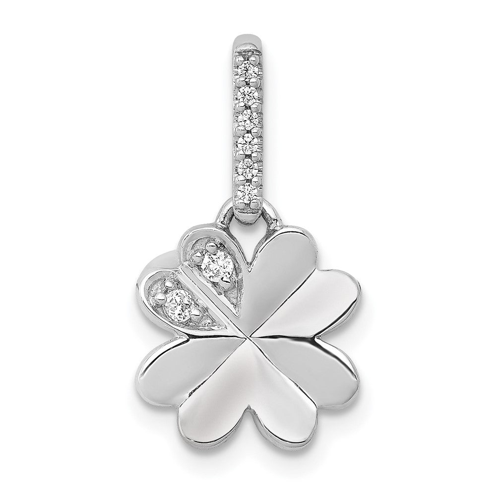 Image of ID 1 14k White Gold 1/15ct Real Diamond Four Leaf Clover Pendant