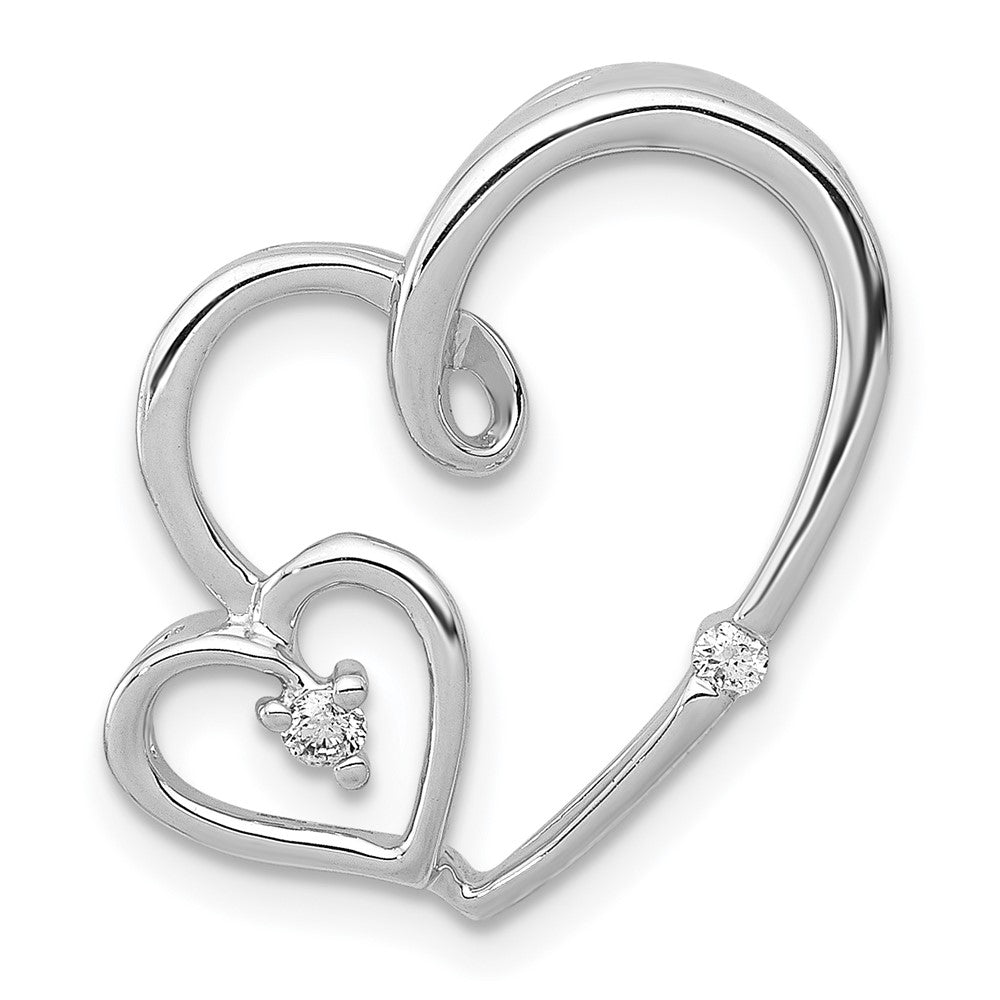 Image of ID 1 14k White Gold 1/20ct Real Diamond Double Hearts Chain Slide