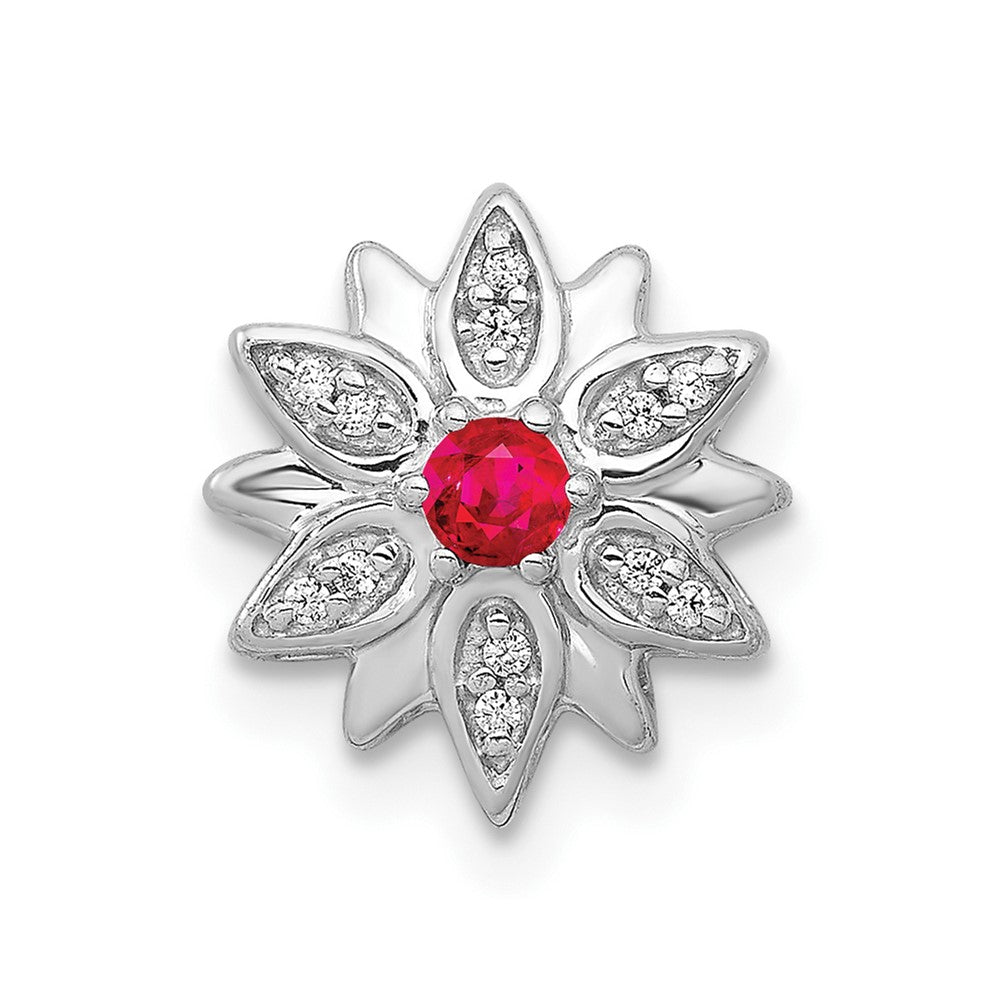 Image of ID 1 14k White Gold 1/20ct Real Diamond and Ruby Flower Chain Slide