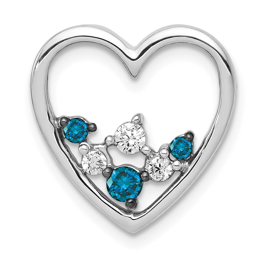 Image of ID 1 14k White Gold 1/4ct Blue and White Real Diamond Heart Chain Slide
