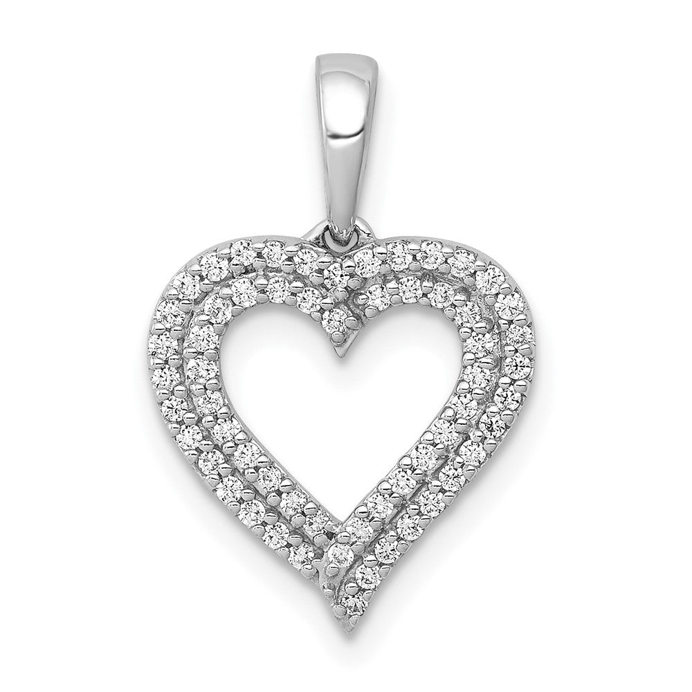 Image of ID 1 14k White Gold 1/4ct Real Diamond 2-row Heart Pendant