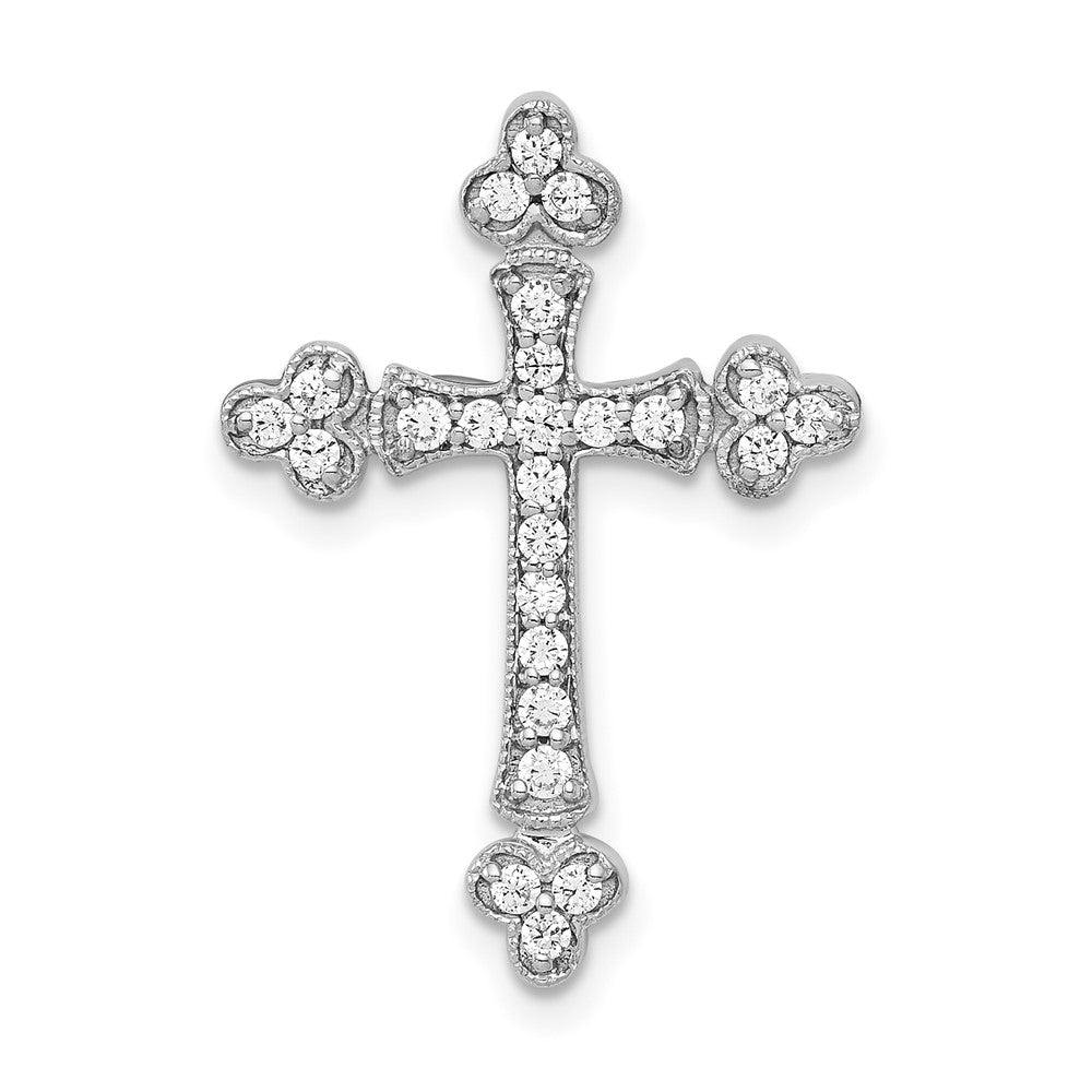 Image of ID 1 14k White Gold 1/4ct Real Diamond Budded Cross Chain Slide