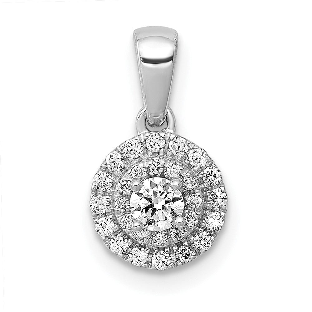 Image of ID 1 14k White Gold 1/4ct Real Diamond Round Halo Cluster Pendant