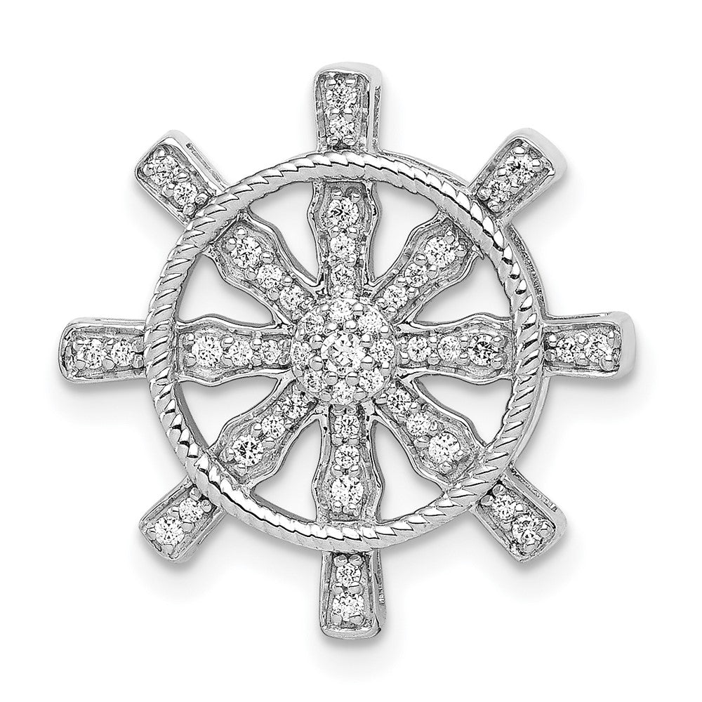 Image of ID 1 14k White Gold 1/5ct Real Diamond Ship Wheel Pendant
