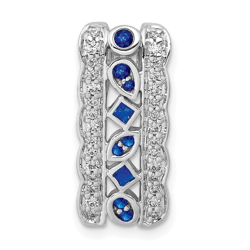 Image of ID 1 14k White Gold 1/5ct Real Diamond and 17 Sapphire Fancy Chain Slide