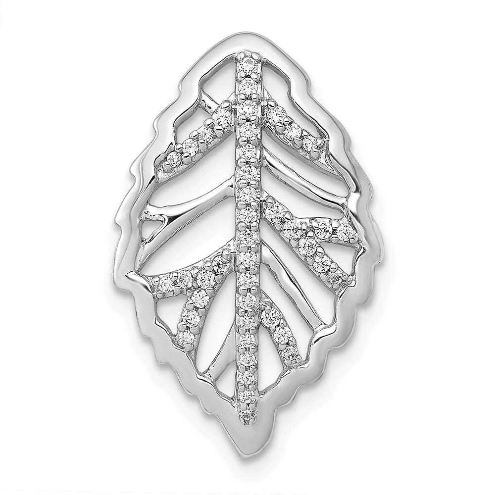 Image of ID 1 14k White Gold 1/6ct Real Diamond Leaf Chain Slide