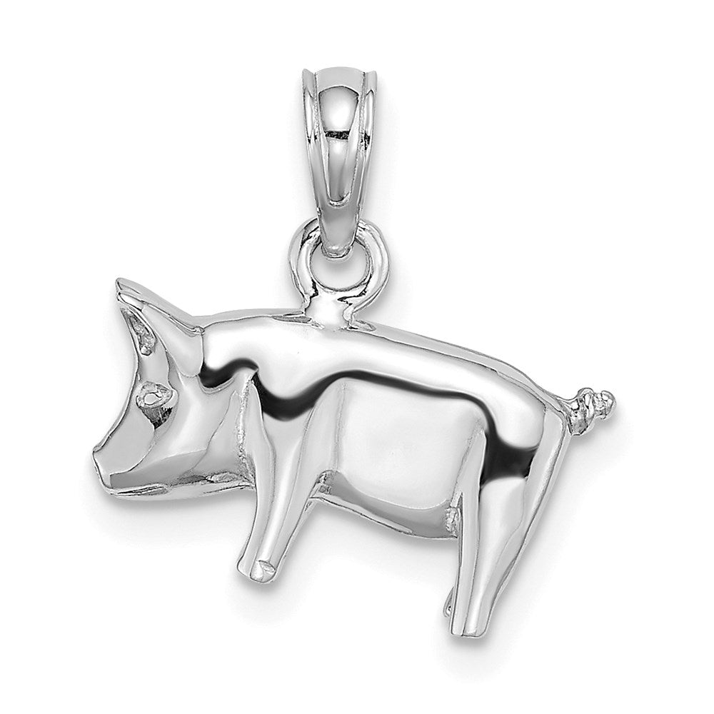 Image of ID 1 14k White Gold 3-D Polished Pig with Curly Tail Charm