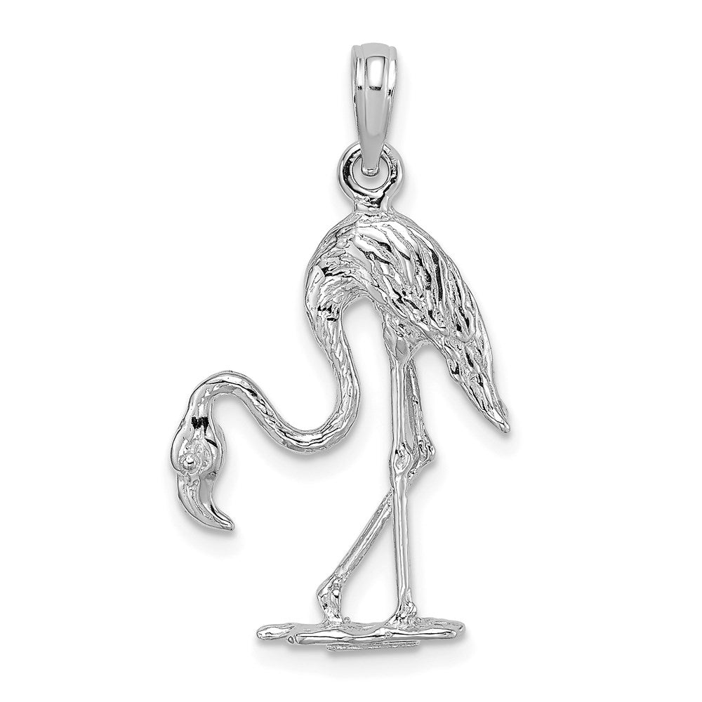 Image of ID 1 14k White Gold 3-D Textured Flamingo Charm
