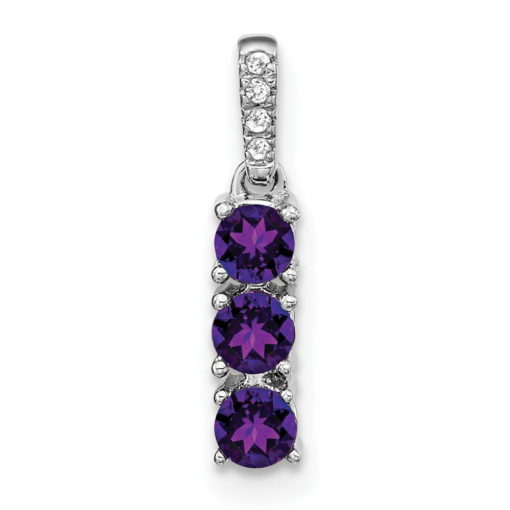 Image of ID 1 14k White Gold 3-stone Amethyst and Real Diamond Pendant