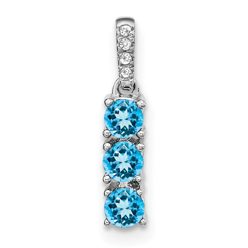 Image of ID 1 14k White Gold 3-stone Blue Topaz and Real Diamond Pendant