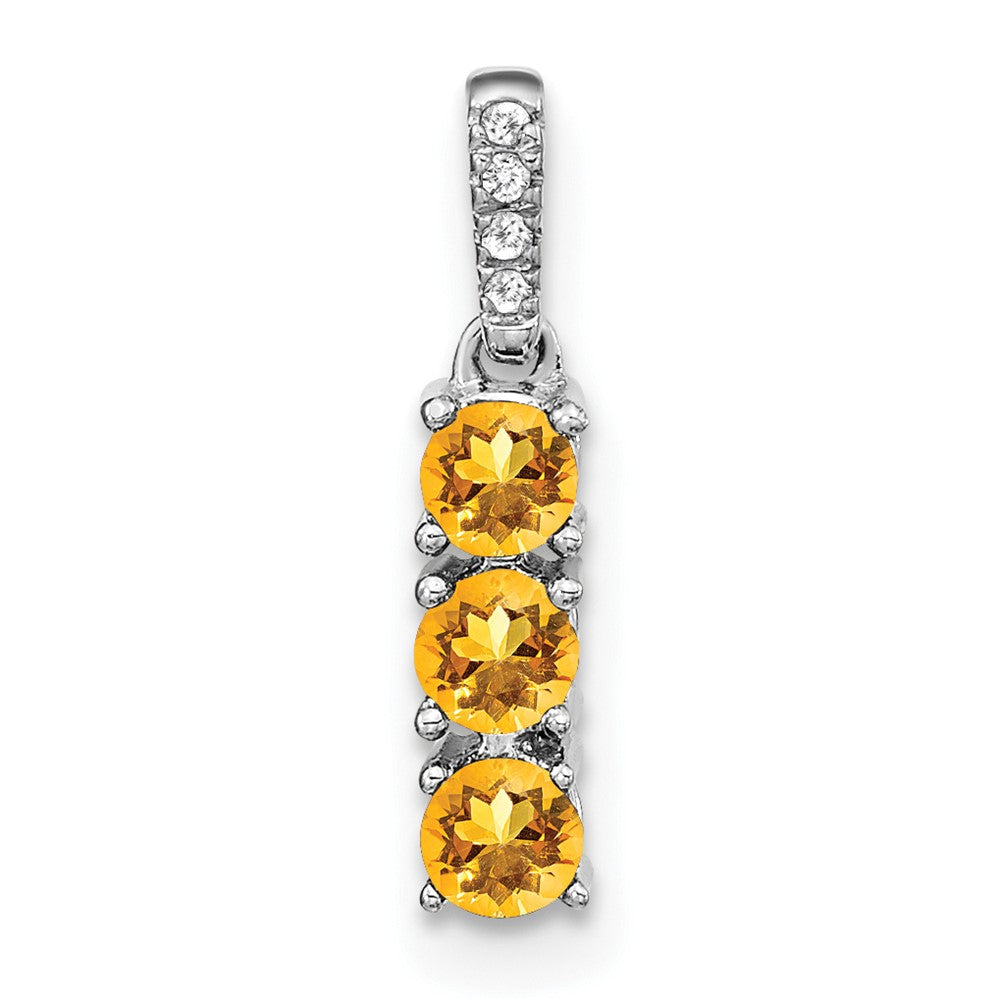 Image of ID 1 14k White Gold 3-stone Citrine and Real Diamond Pendant
