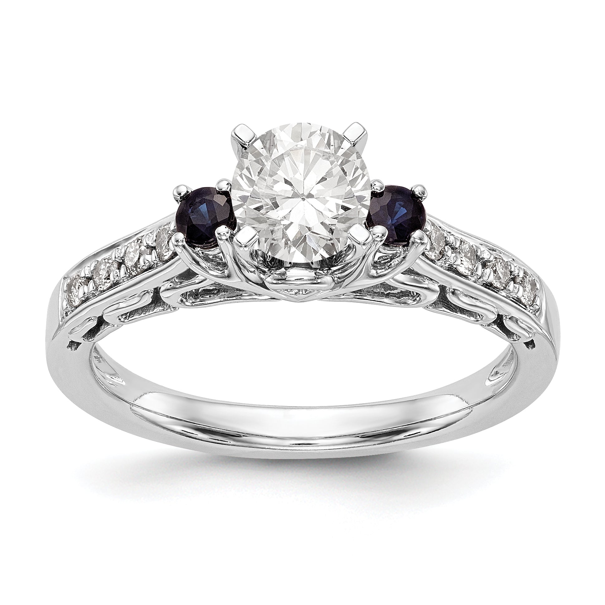 Image of ID 1 14k White Gold 3 stone Dia Peg Set with Sapphire CZ Engagement Ring