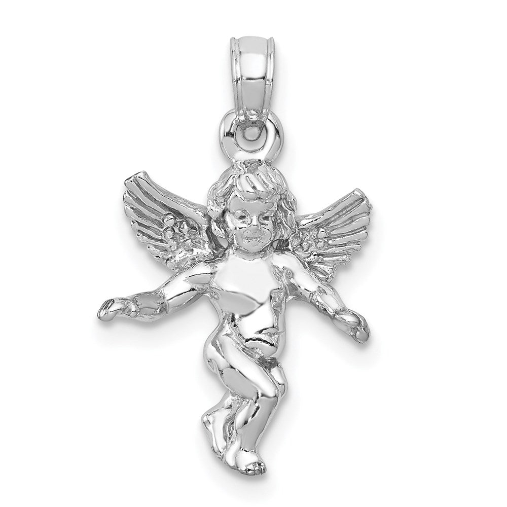 Image of ID 1 14k White Gold 3D White Gold Polished Solid Angel Pendant