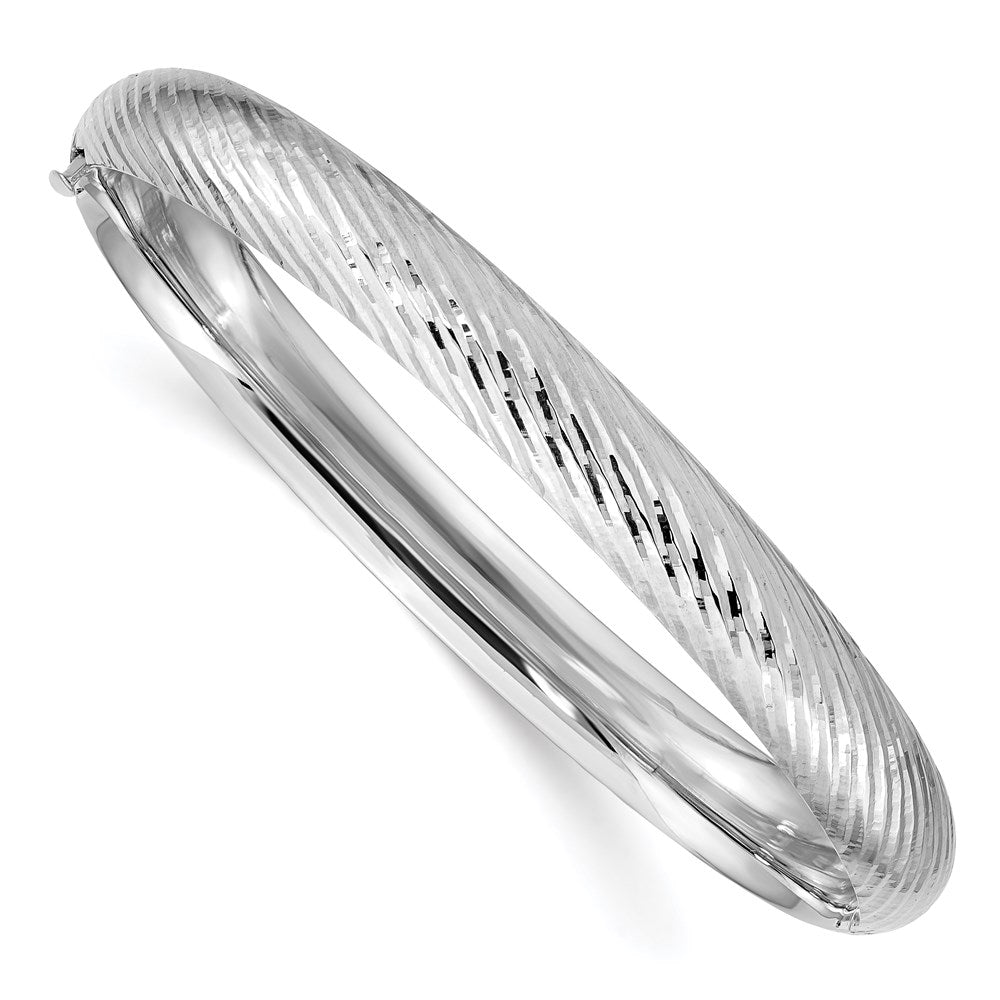 Image of ID 1 14k White Gold 5/16 Textured Hinged Bangle