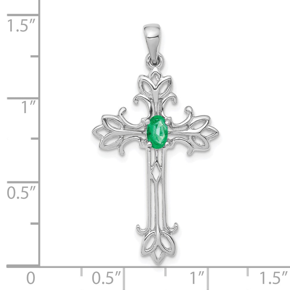 Image of ID 1 14k White Gold 5x3mm Oval Emerald cross pendant