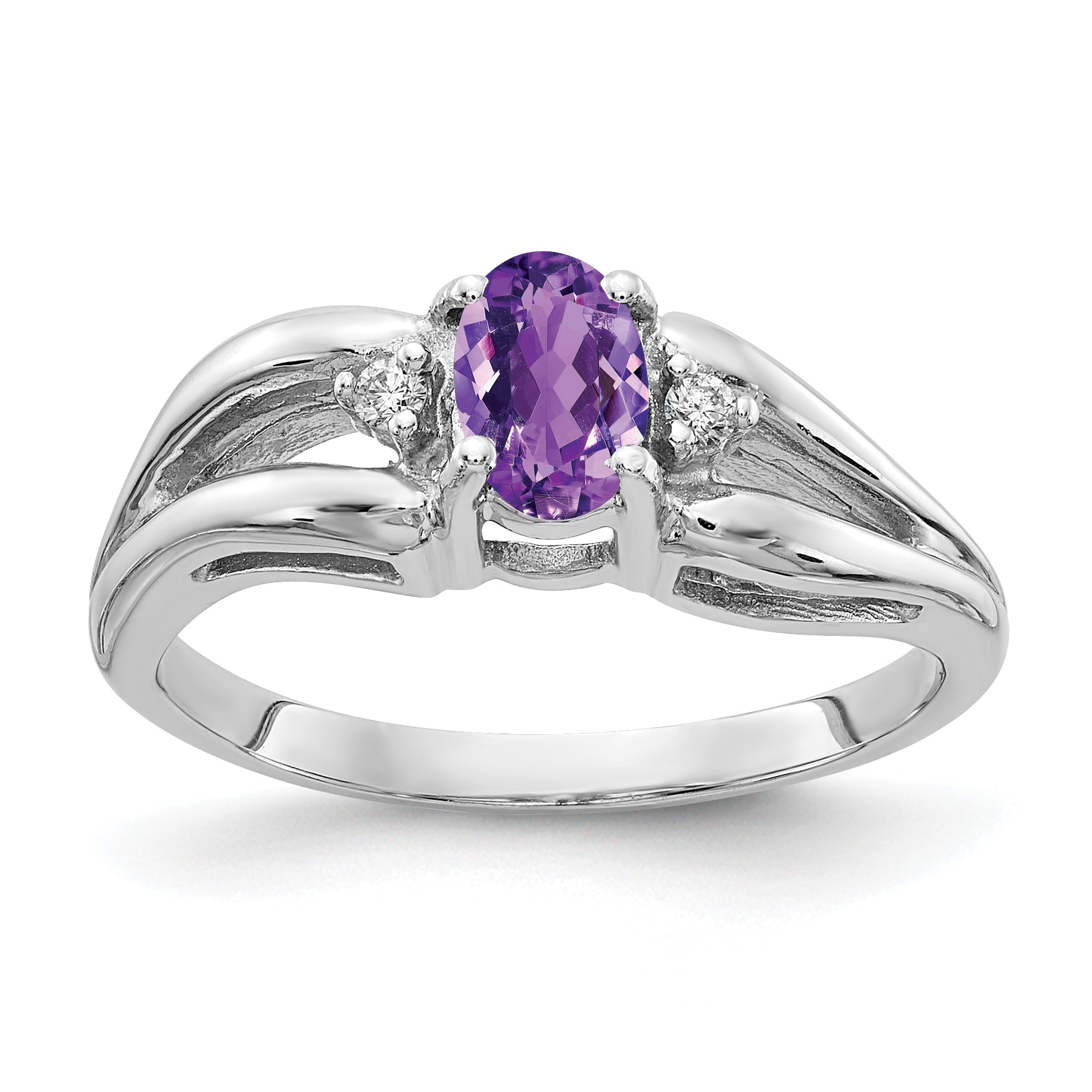 Image of ID 1 14k White Gold 6x4mm Oval Amethyst AA Diamond ring