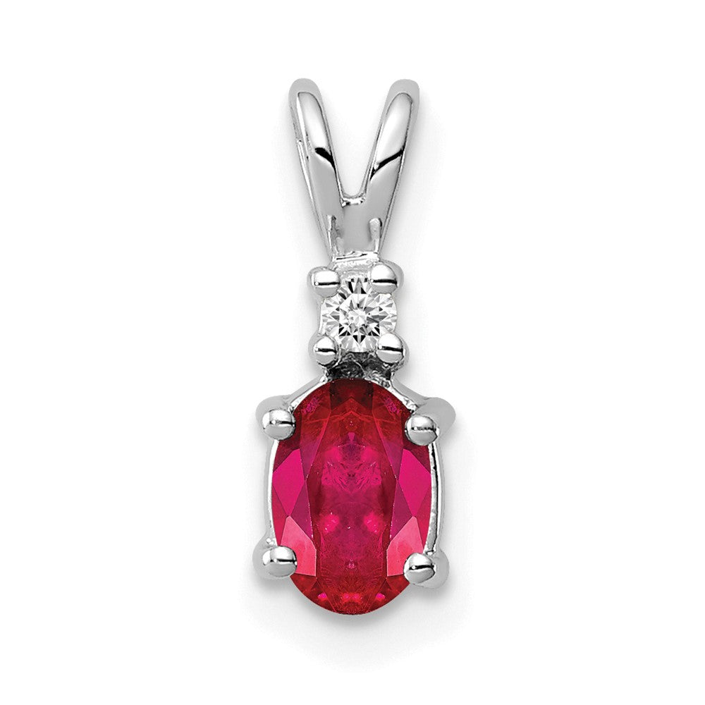 Image of ID 1 14k White Gold 6x4mm Oval Ruby AAA Diamond pendant