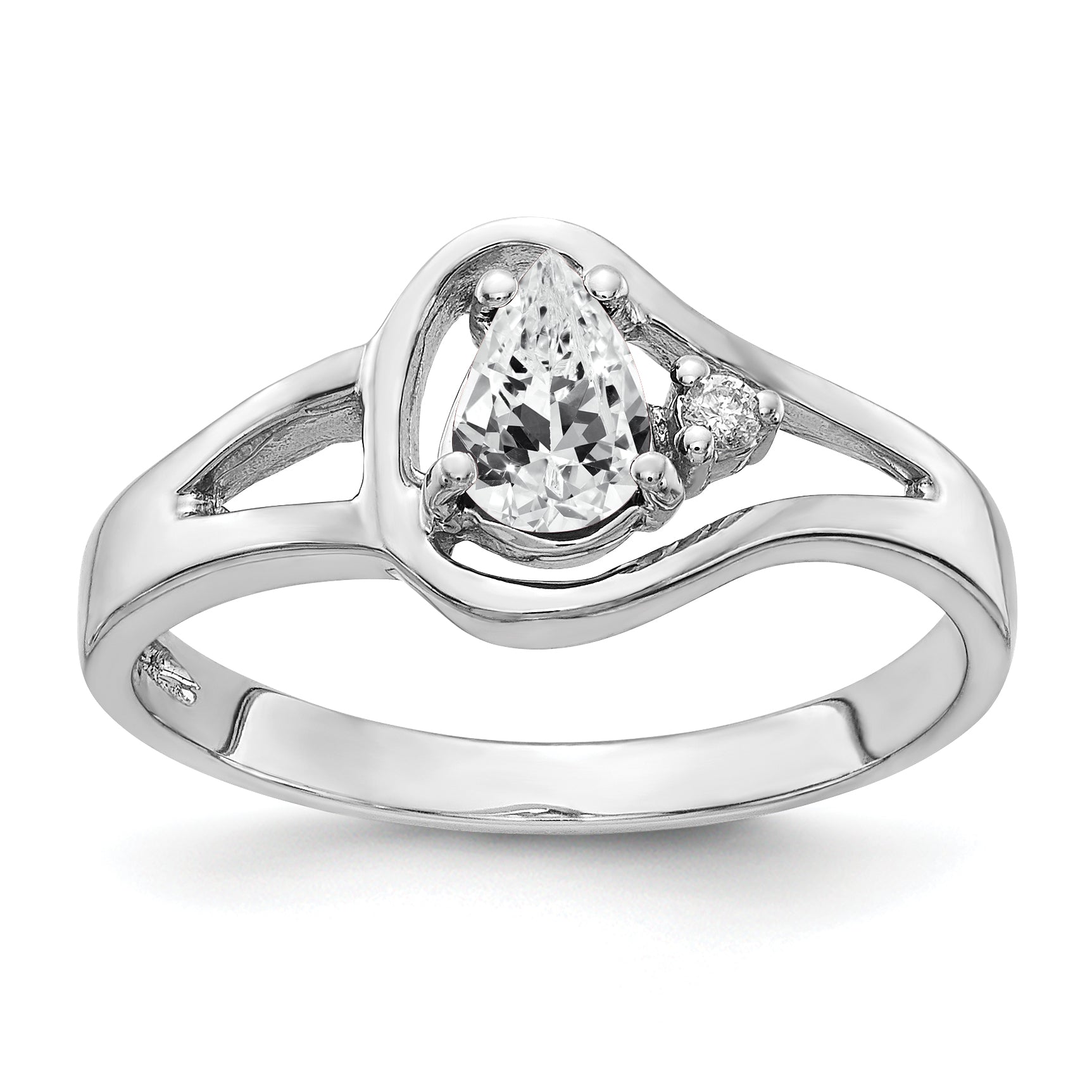 Image of ID 1 14k White Gold 6x4mm Pear Cubic Zirconia AA Diamond ring