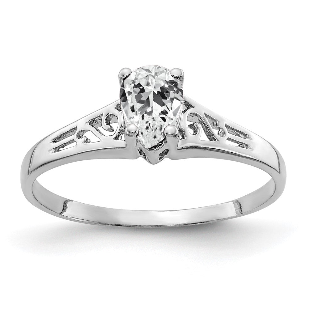 Image of ID 1 14k White Gold 6x4mm Pear Cubic Zirconia ring