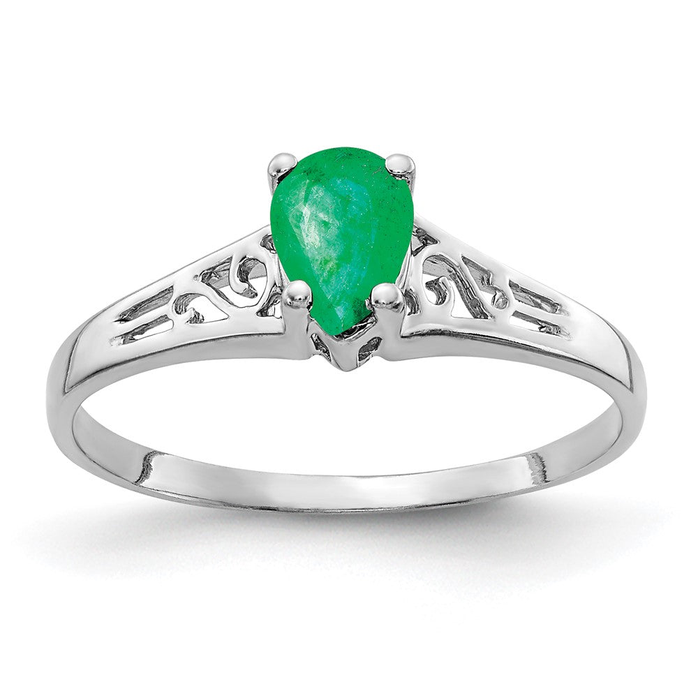 Image of ID 1 14k White Gold 6x4mm Pear Emerald ring