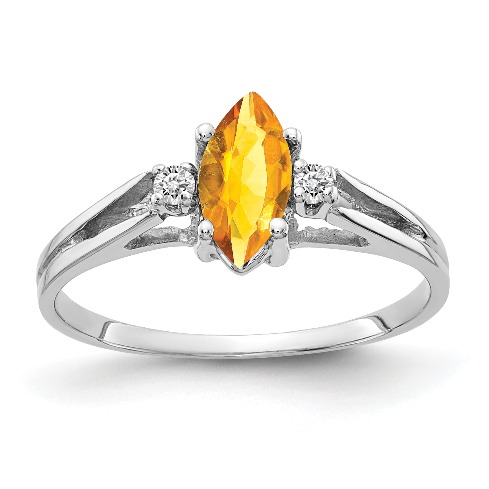 Image of ID 1 14k White Gold 8x4mm Marquise Citrine A Diamond ring