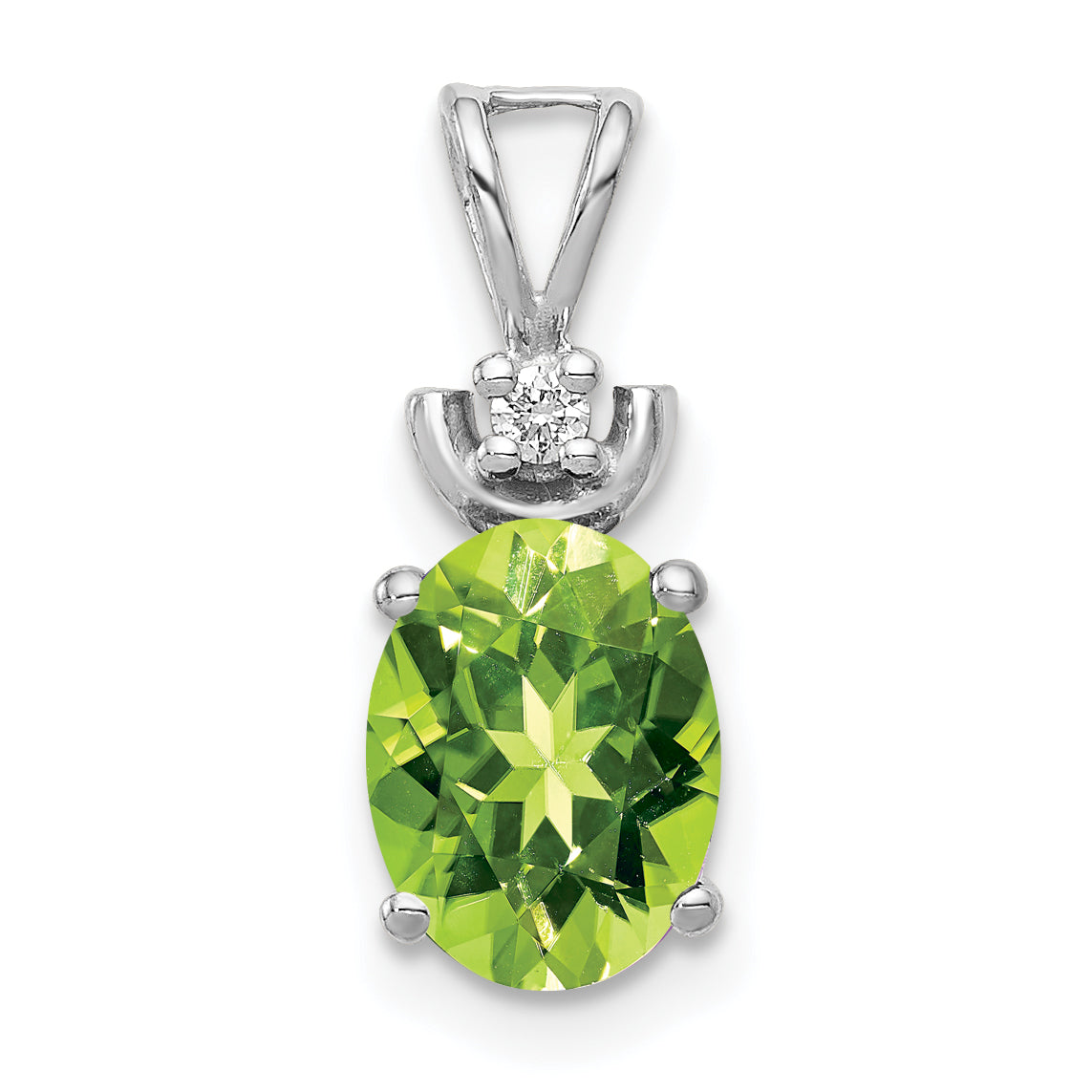 Image of ID 1 14k White Gold 8x6mm Oval Peridot A Diamond Pendant